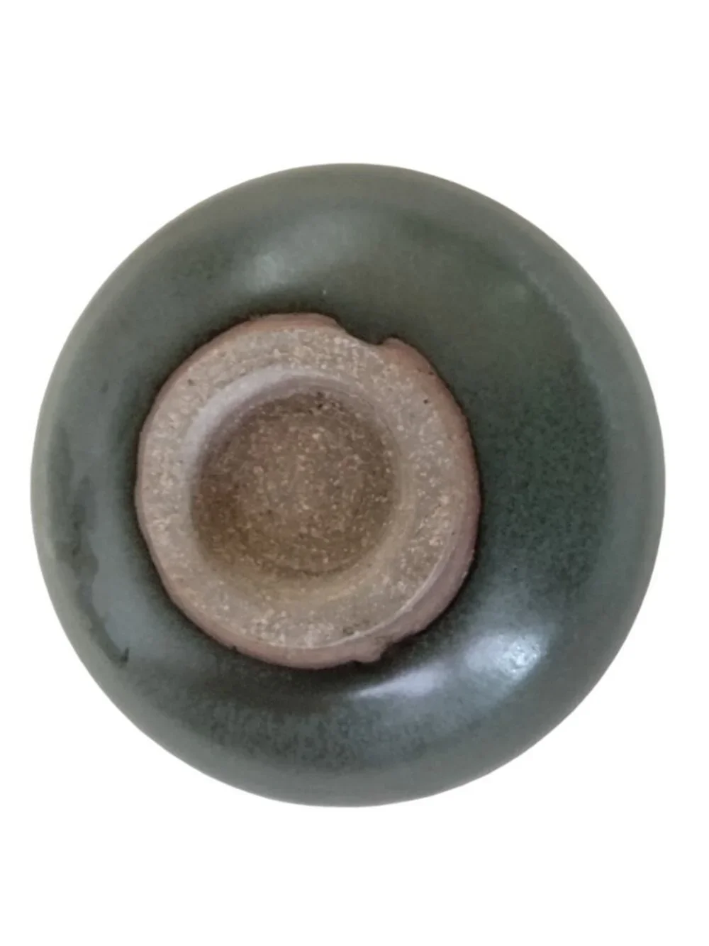 Studio Pottery Rice Bowl Heavy Green Gray Rustic Stoneware Primitive Drip Glaze